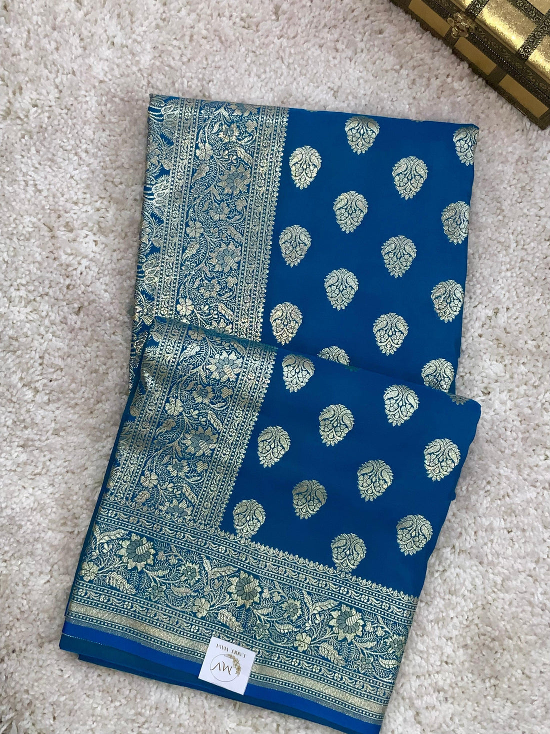 Alba blue Semi Satain silk Banarasi with water zari butta - first