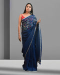 Blue Linen saree with Hand Embroidery - first
