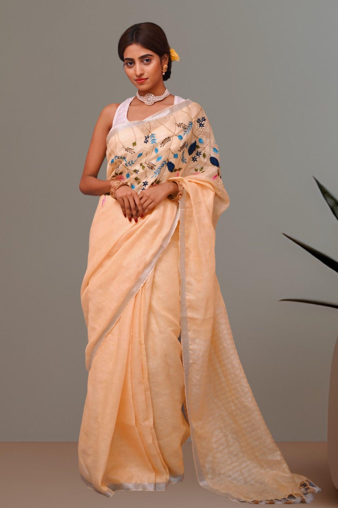 Amber Linen Saree - first
