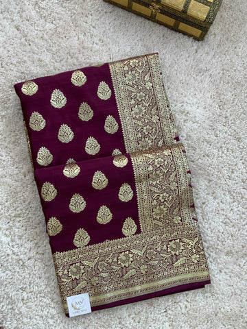 Wine Banarasi Semi Satain Silk Saree