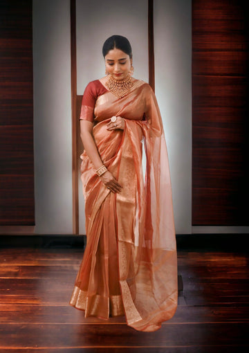 Orange Pure Tissue Silk Banarasi saree