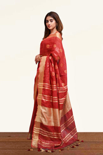 Maroon Pure Linen Saree