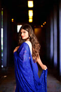 Blue chikankari chiffon saree - second