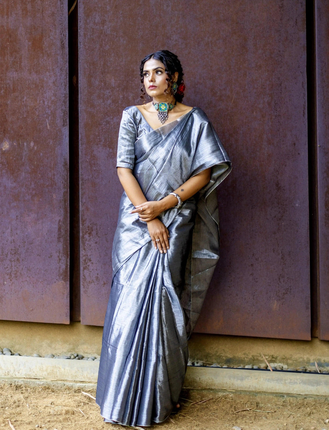 "Chandi" Silver Handloom Tissue Saree - first