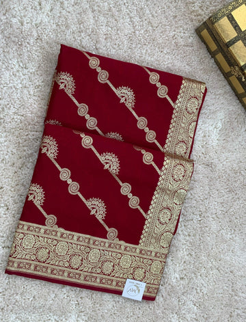Maroon Banarasi Semi Satain Silk Saree