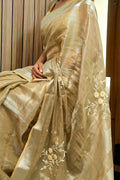 Beige Tissue Linen saree - third