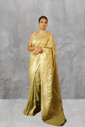 Green Georgette Banarasi Saree with water zari jaalwork - fourth