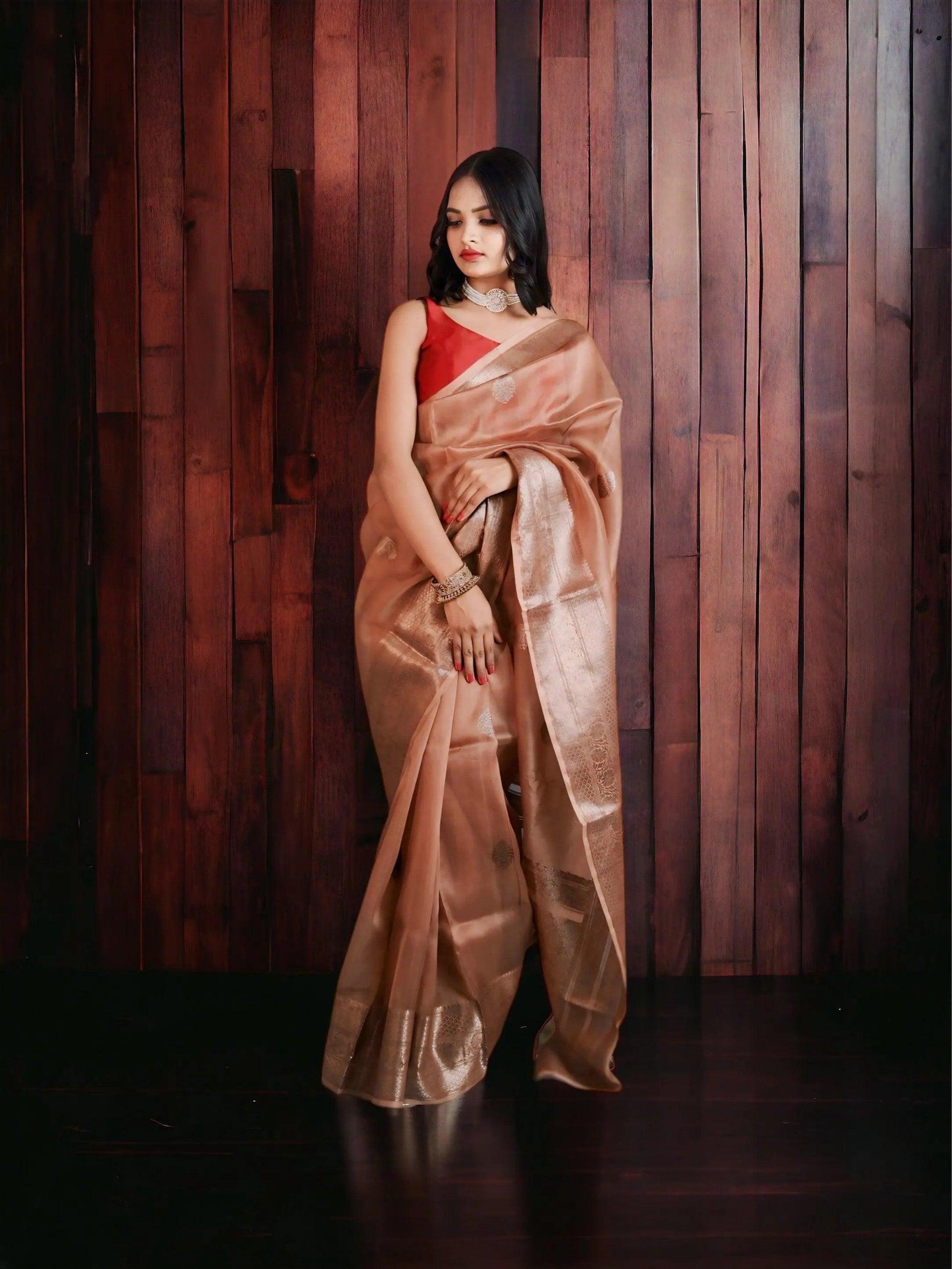 Brown Pure Kora Silk Banarasi saree - fourth