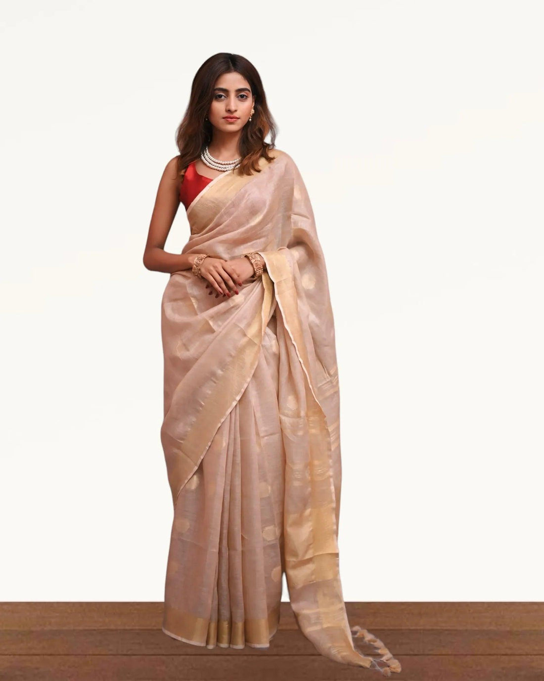 Beige Pure Linen Saree - first