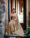 Beige Tissue Linen saree - first