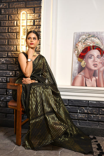 "Samaya" Black Tissue strip saree