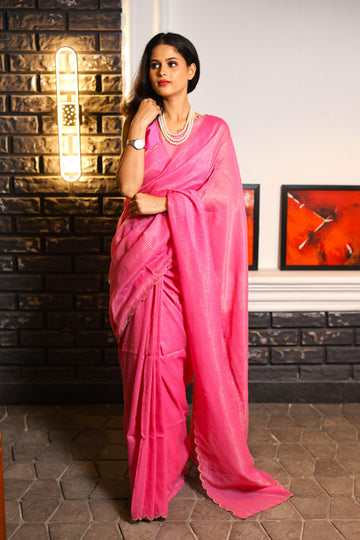 "Vama" Pink Saree handloom Cotton with Tissue weave