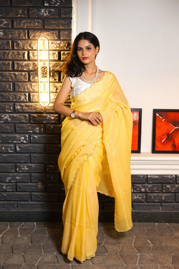 "ILaa" Yellow Saree handloom Cotton with Tissue weave