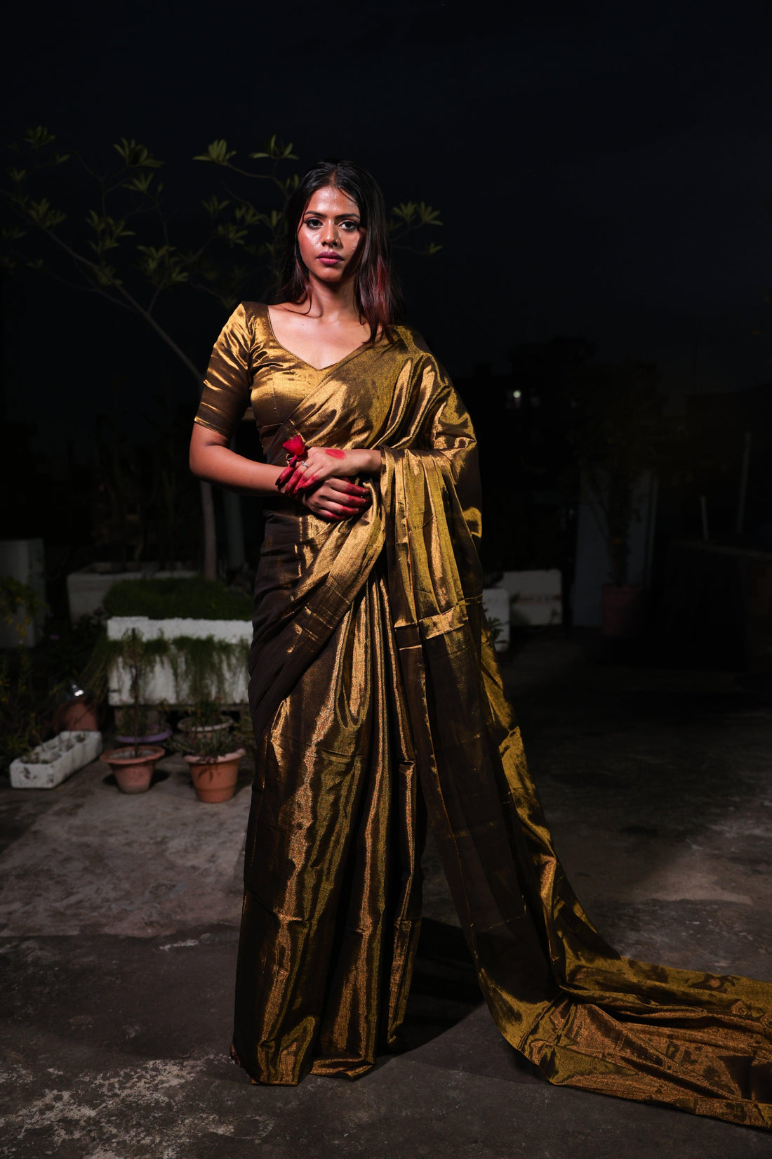 "Sona" Gold Handloom Tissue Saree - first
