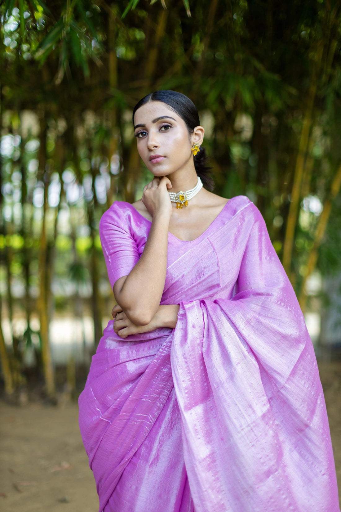 "Pankhuri"  Rose Pink Handloom Glass Tissue Saree - first
