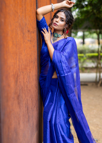 " Mayuri" Royal Blue Handloom glass tissue Saree
