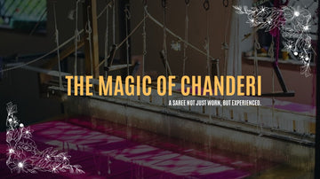 Artisan weaving a traditional Chanderi saree on a handloom using silk and cotton threads, showcasing intricate motifs and fine craftsmanship in Madhya Pradesh, India